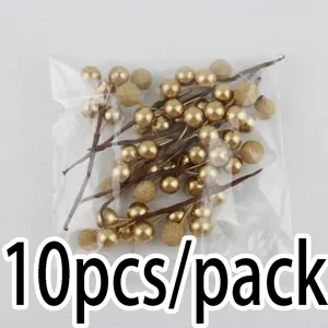 Gold artificial berries simulation foam bayberry branches for Christmas home decor 10pcs