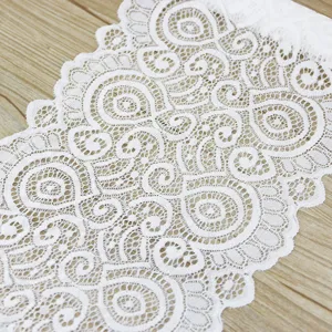 White elastic lace fabric trim 18cm wide 3m long French hollow out DIY sewing craft.