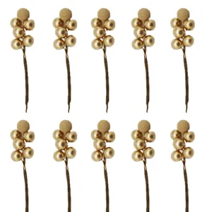 10pcs 10cm artificial gold foam berry stems for Christmas tree and holiday decoration!