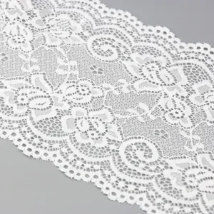 White elastic lace trim 15cm wide floral fabric ribbon for sewing DIY wedding crafts.