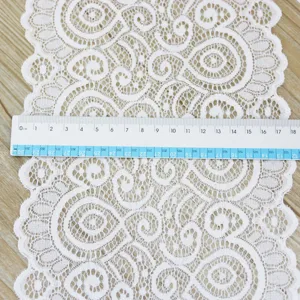 White elastic lace fabric trim 18cm width, perfect for DIY sewing, garments and crafts decoration.