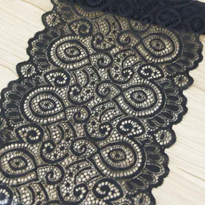 Black elastic lace trim fabric ribbon for sewing DIY crafts dress decoration 18cm width