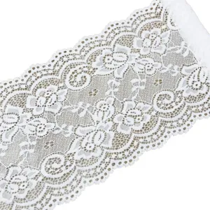 White elastic lace trim 15cm wide floral fabric ribbon for sewing apparel wedding crafts