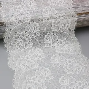 23cm wide elastic lace trim fabric, floral pattern nylon material for sewing dress DIY.