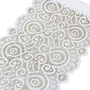 White elastic lace fabric trim 18cm wide 3 meters long for DIY sewing and crafts.