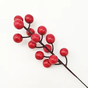 Artificial red berries branch for wedding DIY and Christmas tree decoration home party supplies