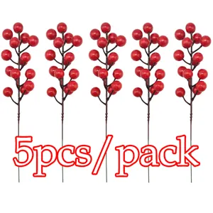 5pcs red artificial berry stems 21cm Christmas tree DIY decoration craft floral arrangement