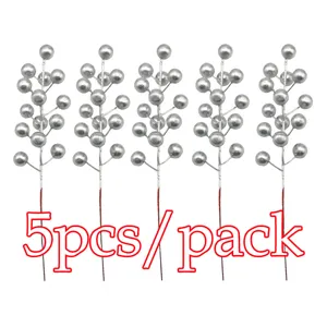 5pcs/pack 21cm artificial silver berry stems for Christmas tree and wedding party decor.