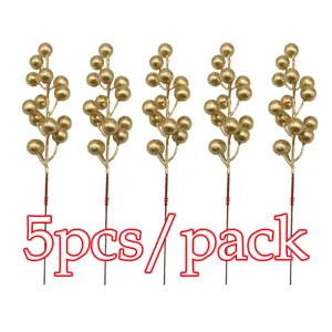 21cm artificial gold berry stems 5pcs pack for Christmas tree decoration and DIY party crafts