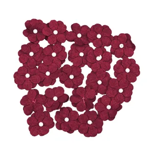 Burgundy five-petal fabric flower patch details, 2.5cm sewing accessory for DIY wedding decor.