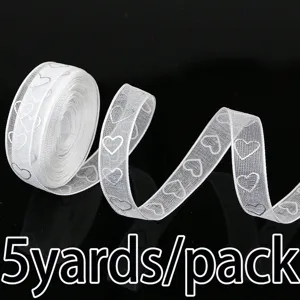 White sheer organza ribbon with heart print 5 yards per pack for DIY wedding craft