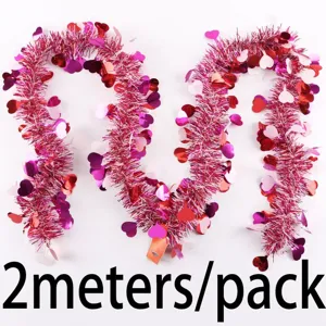 Valentine heart tinsel garland 2 meters per pack for wedding party holiday decoration.