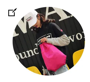 Lightweight solid color pink nylon drawstring backpack for sports gym travel casual daily use.