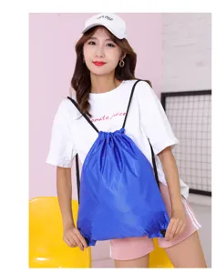 Blue oxford cloth drawstring sports backpack detail, ideal for fitness and outdoor activities.