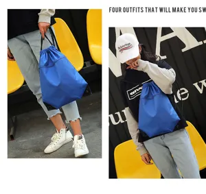 Lightweight blue nylon drawstring backpack for sport, gym, travel and casual use.