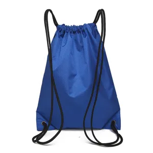 Lightweight nylon drawstring backpack in blue, perfect for sports, gym and travel use.