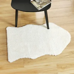 White faux sheepskin rug soft fluffy lamb cashmere carpet for bedroom living room floor.