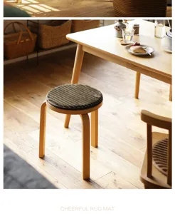 Wooden round stool with comfortable corduroy cushion for dining office chair seat pad home decor.