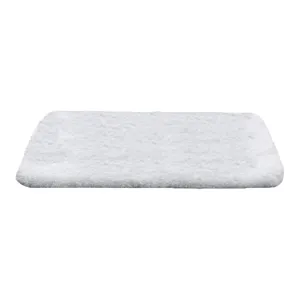 White thick fluffy bathroom floor mat absorbent microfiber tufted anti-slip rug main view
