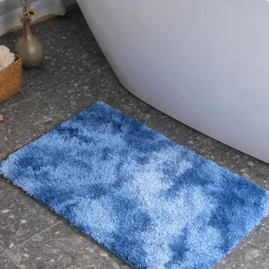 Thick fluffy blue bath mat, ultra absorbent non slip bathroom rug for home floor decor