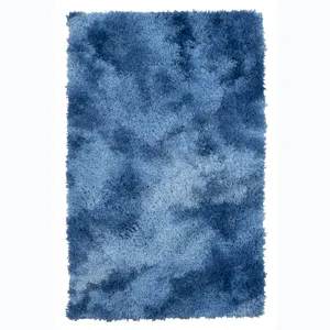 Thick blue shaggy bathroom rug fluffy anti-slip absorbent floor mat for home indoor use