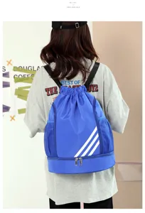 Wasserdichter Nylon Kordelzug Sport Rucksack mit grossem Volumen und Netztaschen.