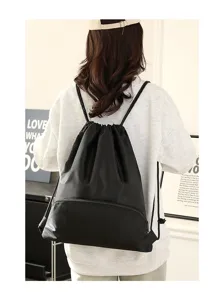 Waterproof black nylon drawstring backpack gym sack for sports travel and daily use.