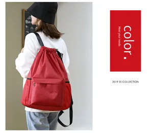 Roter Kordelzug Rucksack fuer Damen, grosse Kapazitaet Oxford Tuch Sport Fitness Tasche.