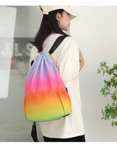 Detailed shot of waterproof gradient drawstring backpack, perfect for sports, travel and daily use.