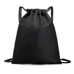 Black drawstring backpack gym sack waterproof oxford cloth sports outdoor casual daily bag