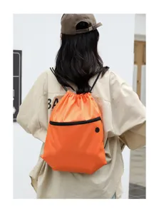 Oranger Oxford-Stoff Kordelzug Rucksack Fitness Sporttasche leicht Freizeittasche