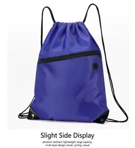 Blauer Kordelzug-Rucksack aus Oxford-Gewebe mit schräger Tasche für Sport und Freizeit.