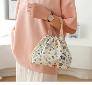 Japanese style cute Shiba Inu print bento bag waterproof drawstring lunch handbag for students