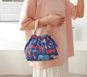 Japanese bento lunch bag waterproof cute cartoon zoo animal drawstring pouch for daily meals