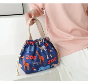 Waterproof Japanese style drawstring lunch bag with cute animal print for students