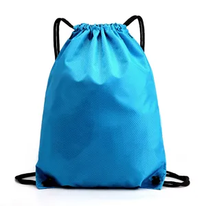 Bright blue drawstring backpack for sports gym fitness and outdoor travel, lightweight and durable.