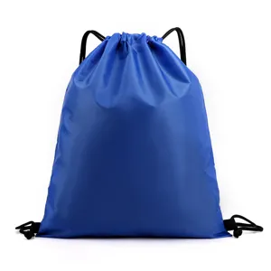 Blue polyester drawstring backpack gym sack lightweight sports storage bag for students travel