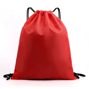Red polyester drawstring backpack gym sack lightweight storage bag for school sports travel