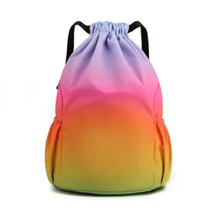 Colorful gradient drawstring backpack waterproof nylon gym travel sports casual daypack