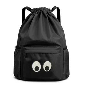 Waterproof Oxford Cloth Drawstring Backpack Large Capacity Travel Sports Gym Swim Storage Bag With Embroidery Eyes