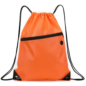 Oranger Oxford-Stoff Kordelzug Rucksack Sport Gym Tasche mit Reißverschlusstasche