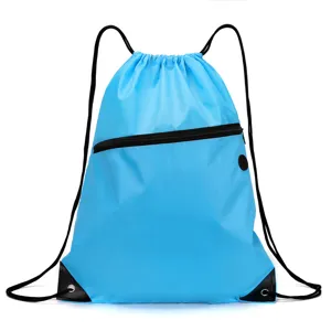Oxford Kordelzug Rucksack für Sport, Fitnessstudio und Outdoor, mit vorderer Reißverschlusstasche.