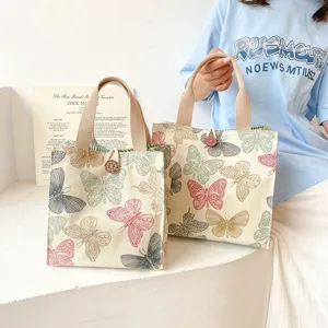 Casual Canvas Lunch Bag Large Capacity Cute Printed Tote Bag Reusable Meal Prep Handbag for Women Commuter