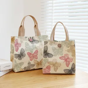 Canvas lunch bag set, large capacity cute butterfly print tote bag for work and daily use.