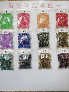 Detailed view of colorful crackle beads color card set, acrylic DIY jewelry making accessories.