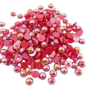 Perles d'Imitation Demi-Rondes en Plastique ABS Perle Irisée à Dos Plat DIY Nail Art Coque de Téléphone Accessoires d'Artisanat