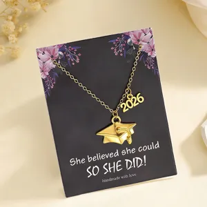 Minimalistische Roestvrijstalen Afstudeerketting Voor Dames Heren Afstudeerhoed 2026 Hanger Inspirerende Kaart Cadeau Sieraden
