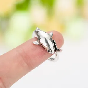 Bague Enveloppante Requin en Alliage Vintage Rétro Réglable Bijoux Animaux Or Argent Bronze Noir Mode Bague Unisexe