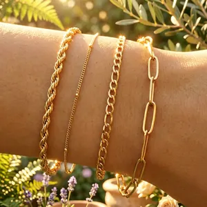Minimalistisch Roestvrij Staal Ketting Armband Vierdelige Set Voor Vrouwen Goud Zilver Verguld Twist Cubaans Paperclip Armband Sieraden Cadeau