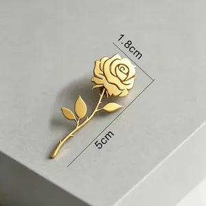 Detail showing measurements of the gold stainless steel rose brooch flower pin